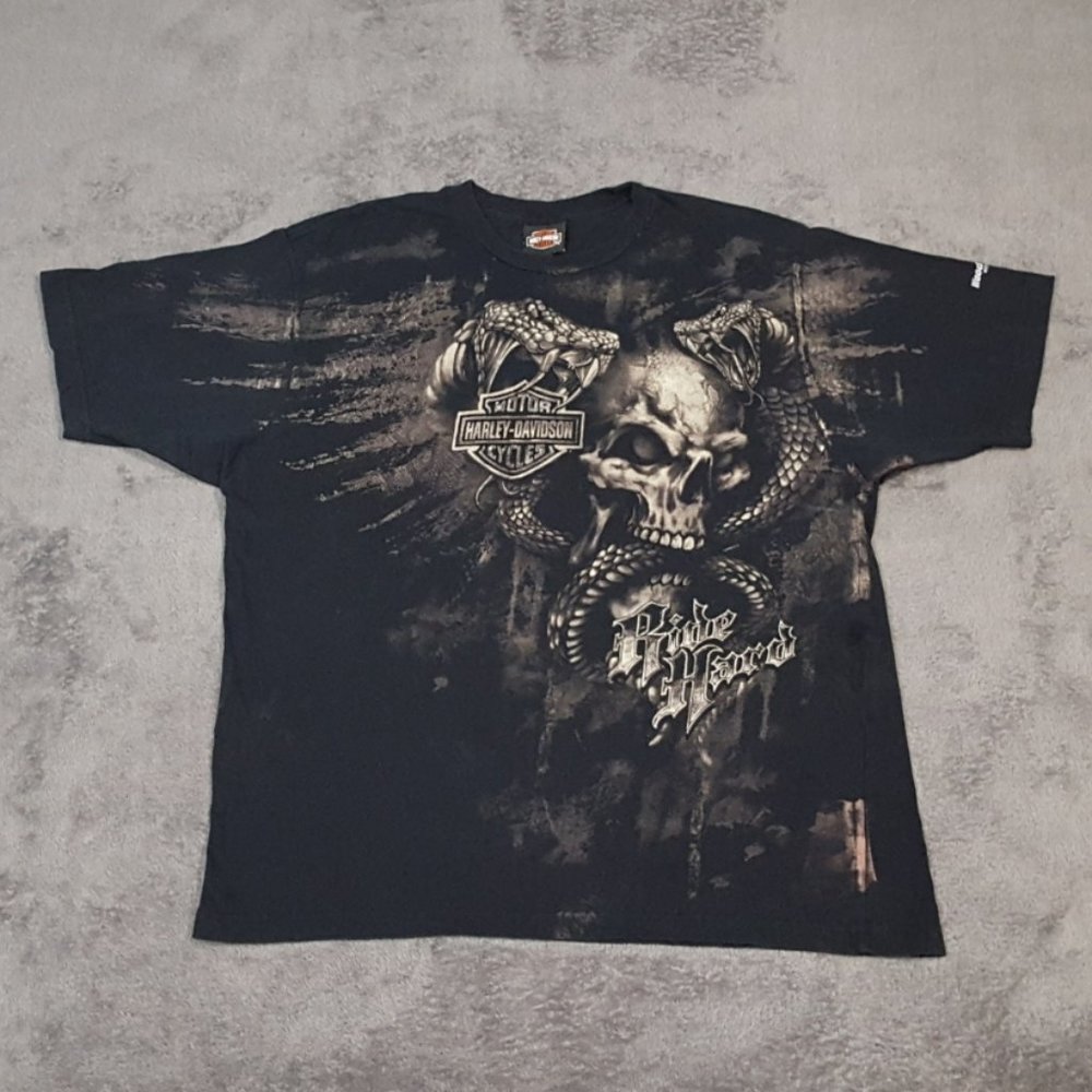 Vintage Harley Davidson Ride Hard T-Shirt Black XL